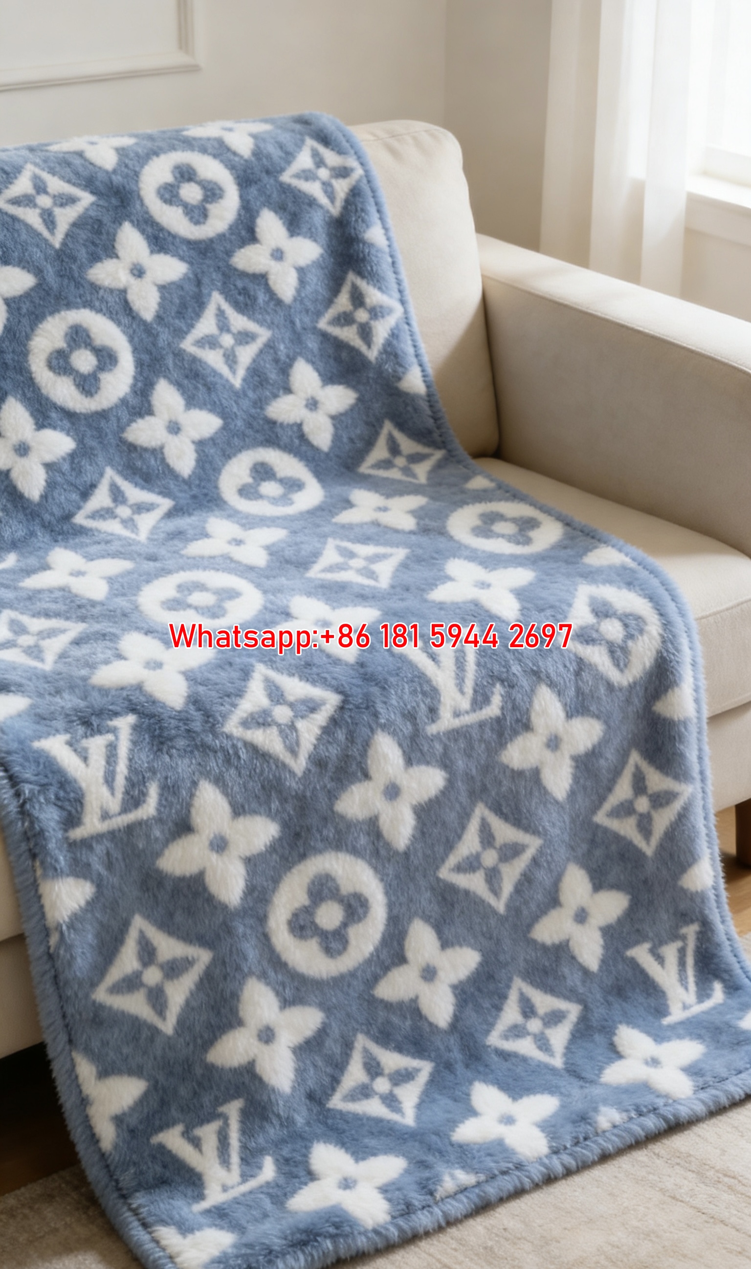 Blue Fuzzy LV Throw IMG_3130
